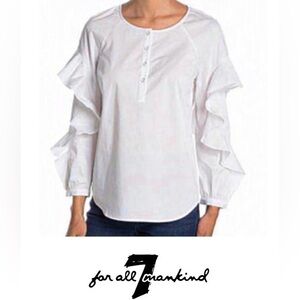 NWT - 7 For All Mankind ‎White Blouse With Ruffled Sleeves - Size Small 🤍🤍